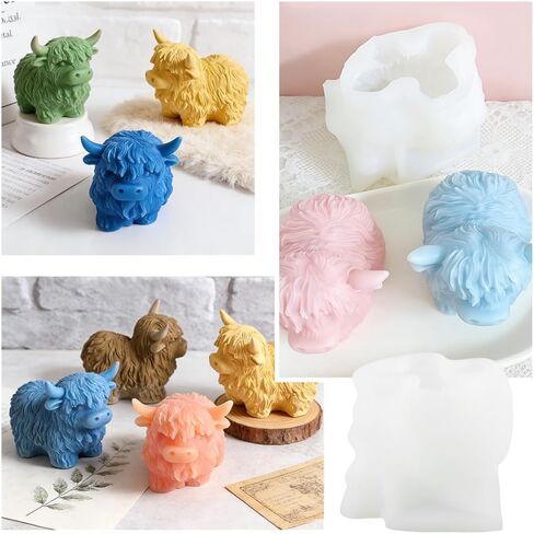 Highland Cow Silicone Molds, 3D Cow Resin Candle Soaps Molds, Unique Animal Mold for Candle Making Chocolate Fondant Cake Decorating, Epoxy Casting Clay Mold DIY Craft Decor(Color:White) in Saudi Arabia