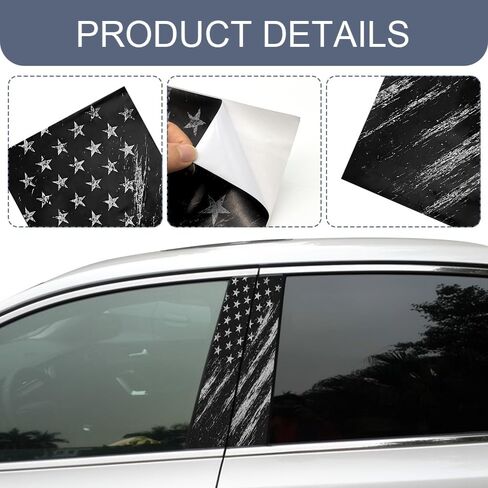2PCS B Pillar Sticker Decal, Gloss Vinyl Decal Set, Waterproof USA Flag Personalized Vehicle Door Window Pillar Decals, Car American Flag Vinyl Wrap for Side Door Trim Decoration (Style B) in Kuwait