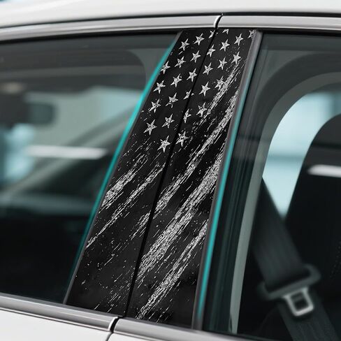 2PCS B Pillar Sticker Decal, Gloss Vinyl Decal Set, Waterproof USA Flag Personalized Vehicle Door Window Pillar Decals, Car American Flag Vinyl Wrap for Side Door Trim Decoration (Style B) in Kuwait