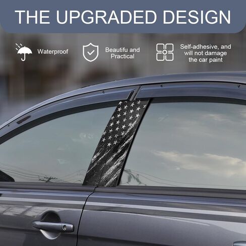 2PCS B Pillar Sticker Decal, Gloss Vinyl Decal Set, Waterproof USA Flag Personalized Vehicle Door Window Pillar Decals, Car American Flag Vinyl Wrap for Side Door Trim Decoration (Style B) in Kuwait