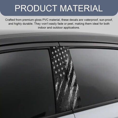 2PCS B Pillar Sticker Decal, Gloss Vinyl Decal Set, Waterproof USA Flag Personalized Vehicle Door Window Pillar Decals, Car American Flag Vinyl Wrap for Side Door Trim Decoration (Style B) in Kuwait