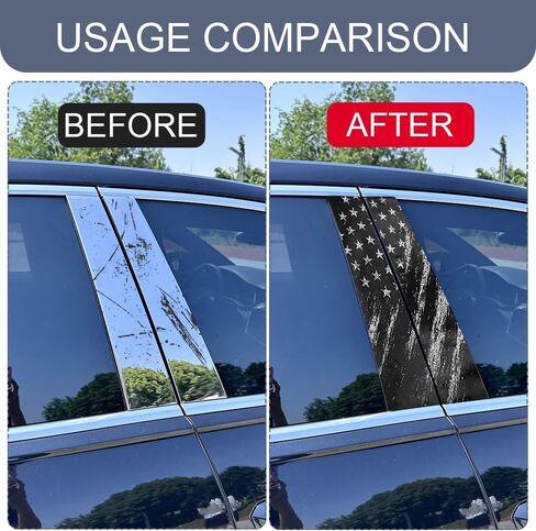 2PCS B Pillar Sticker Decal, Gloss Vinyl Decal Set, Waterproof USA Flag Personalized Vehicle Door Window Pillar Decals, Car American Flag Vinyl Wrap for Side Door Trim Decoration (Style B) in Kuwait