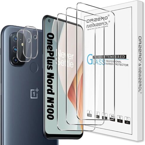 Orzero (3+2) متوافق مع هاتف OnePlus Nord N100، 3 عبوات من واقي الشاشة الزجاجي المقوى + 2 واقي عدسة كاميرا زجاجي مرن، HD خالي من الفقاعات in Kuwait