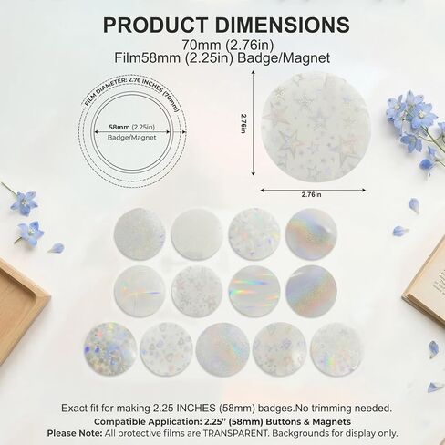 390 Pcs Holographic Badge Film (13 Styles), Glitter Button Making Supplies for 2.25 Inch 58mm Machine, Round Badge Protective Film (Stars, Hearts, Broken Glass) in Saudi Arabia