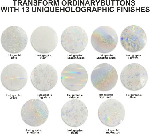 390 Pcs Holographic Badge Film (13 Styles), Glitter Button Making Supplies for 2.25 Inch 58mm Machine, Round Badge Protective Film (Stars, Hearts, Broken Glass) in Saudi Arabia