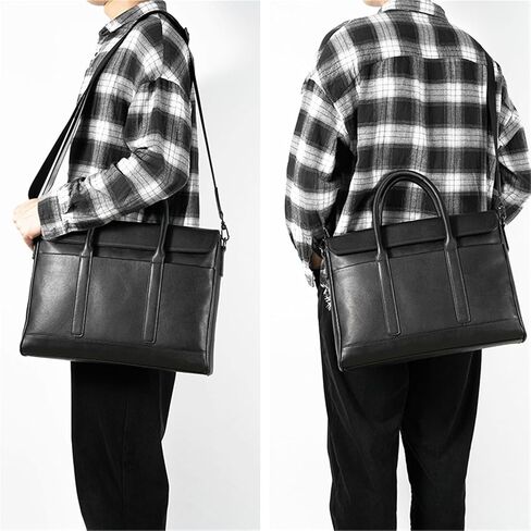 work bag Mens New Leather Attache Briefcase Traditional Messenger Lawyer Bag 15-inch Laptop Large Capacity Black in Saudi Arabia