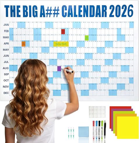 2026 The Big A## Calendar – 4 x 3ft Full Year Wall Calendar, Giant Dry Erase Yearly Planner – Includes 5 Markers, 100 Labels & Mounting Kit – Large Year Wall Calendar for Home Office School – Extra Large Calendar 2026 in Saudi Arabia