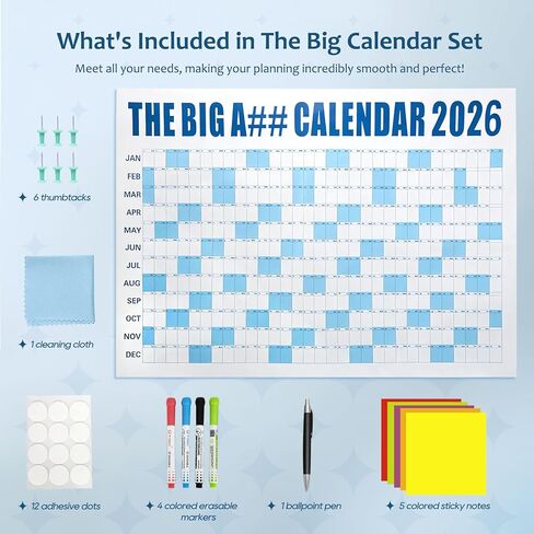 2026 The Big A## Calendar – 4 x 3ft Full Year Wall Calendar, Giant Dry Erase Yearly Planner – Includes 5 Markers, 100 Labels & Mounting Kit – Large Year Wall Calendar for Home Office School – Extra Large Calendar 2026 in Saudi Arabia