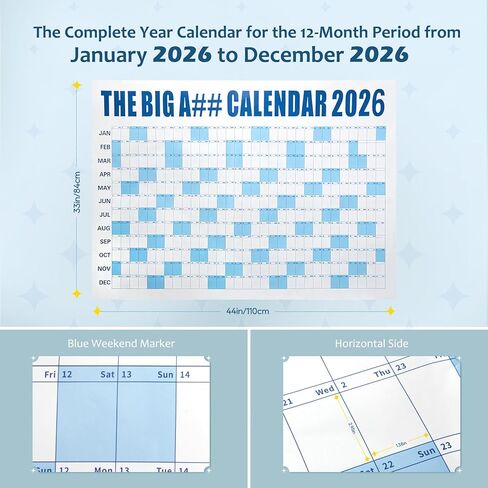 2026 The Big A## Calendar – 4 x 3ft Full Year Wall Calendar, Giant Dry Erase Yearly Planner – Includes 5 Markers, 100 Labels & Mounting Kit – Large Year Wall Calendar for Home Office School – Extra Large Calendar 2026 in Saudi Arabia