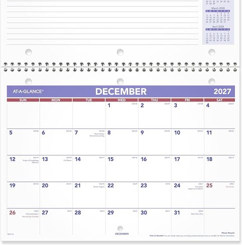 تقويم حائط AT-A-GLANCE 2026-2027 وسادة التخطيط، أكاديمي 16 شهرًا من سبتمبر إلى ديسمبر، شهريًا، 11 بوصة × 8 بوصة، مكعبات يومية مسطرة (SK1616) in Kuwait