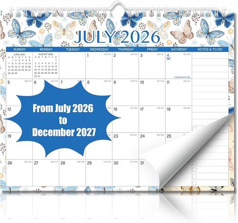 تقويم الحائط 2026-2027 - 11 × 8.7 بوصة، 18 شهرًا من يوليو 2026 إلى ديسمبر 2027، تقويم شهري مع العطلات، تواريخ جوليان، تصميم شبكي للجدولة، الاستخدام المنزلي أو المدرسي in Kuwait