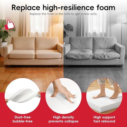 Zubeno 2" x 24" x 72" High-Density Upholstery Foam, Foam Replacement Pad for Sofa, Chair and DIY Home Projects in Kuwait