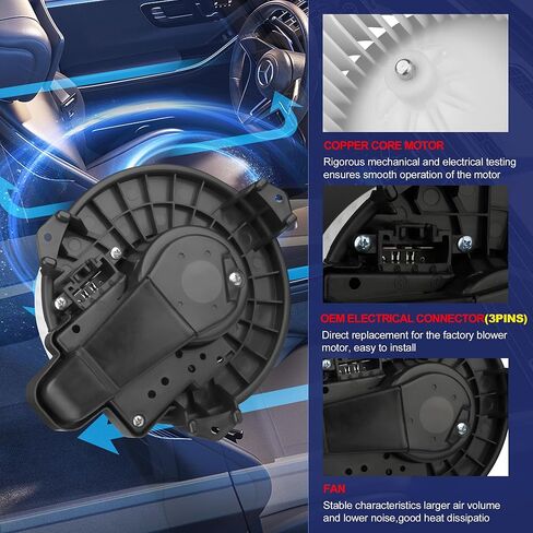 مجموعة مروحة محرك سخان منفاخ تيار متردد 3 دبابيس 700249 مناسبة لسيارة Toyota Corolla 2009-2019، Prius 2010-2015، Prius v 2012-2017، 8710302210، 871030R010، 8710342101، TO3126127 محرك منفاخ سخان HVAC in Kuwait