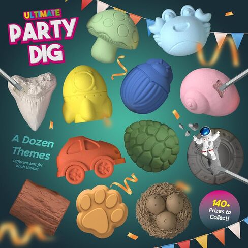 Gamerside Ultimate Party Dig Kit - 12 Mystery Themes Digging Toys for Kids, 140+ Collectible Treasures, STEM Science Excavation Kit, Fun Birthday Party Favors & Activity Gifts for Boys Girls Ages 6-12 in Saudi Arabia