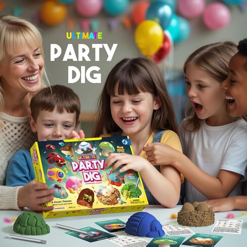 Gamerside Ultimate Party Dig Kit - 12 Mystery Themes Digging Toys for Kids, 140+ Collectible Treasures, STEM Science Excavation Kit, Fun Birthday Party Favors & Activity Gifts for Boys Girls Ages 6-12 in Saudi Arabia