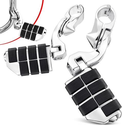 Benlari Motorcycle Adjustable Highway Footpegs Style 3 Chrome Short Angled Fit for Harley Touring Street Glide Softail Dyna Sportster fits 1"(25mm) 1-1/4"(32mm) Engine Guard in Kuwait