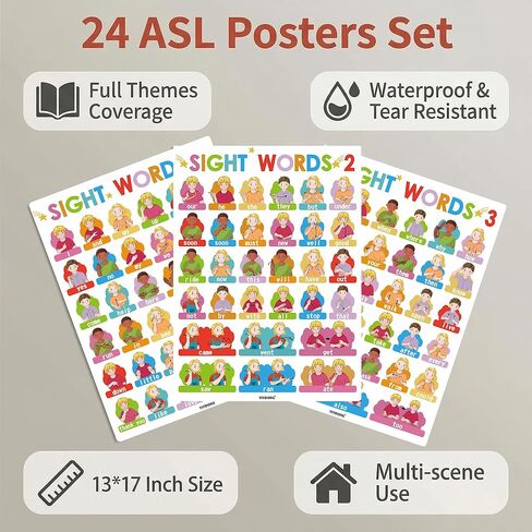 24 ملصقًا ASL للأطفال المبتدئين، ملصقات لغة الإشارة الأمريكية لديكور الفصل الدراسي والرعاية النهارية المنزلية والمدرسة، مخططات ملونة للأرقام الأبجدية ASL للأطفال الصغار والكبار ذوي الاحتياجات الخاصة in Kuwait