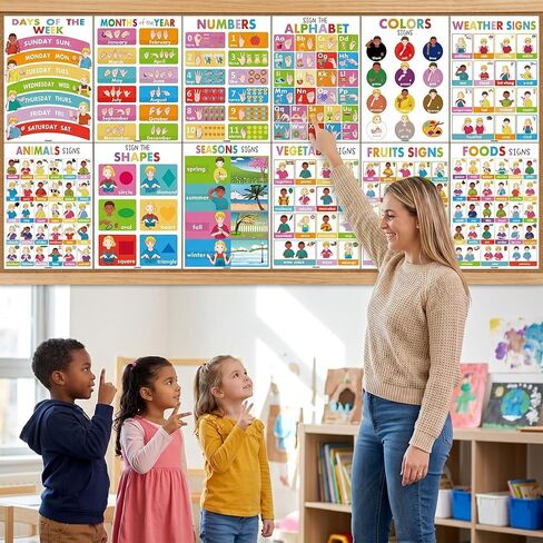 24 ملصقًا ASL للأطفال المبتدئين، ملصقات لغة الإشارة الأمريكية لديكور الفصل الدراسي والرعاية النهارية المنزلية والمدرسة، مخططات ملونة للأرقام الأبجدية ASL للأطفال الصغار والكبار ذوي الاحتياجات الخاصة in Kuwait