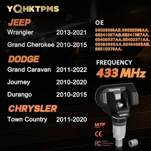 TPMS 433MHz Pre-Programmed,New Upgraded TPMS FITS Jeep Grand Cherokee 10-15|Wrangler 13-21|Dodge Grand Caravan 11-22|Durango 10-15|Journey 10-20|Chrysler Town Country 11-20/(Set of 4) in Saudi Arabia