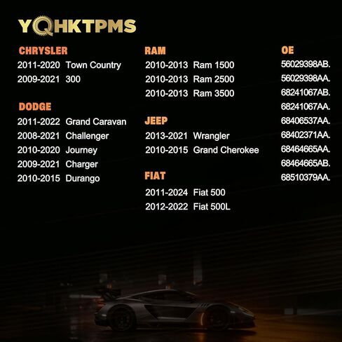 TPMS 433MHz Pre-Programmed,New Upgraded TPMS FITS Jeep Grand Cherokee 10-15|Wrangler 13-21|Dodge Grand Caravan 11-22|Durango 10-15|Journey 10-20|Chrysler Town Country 11-20/(Set of 4) in Saudi Arabia