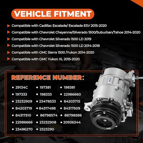 29134C AC Compressor for Car Kit Compatible with Chevrolet Silverado 1500 LD 2014-2019, Chevrolet Cheyenne/Silverado 1500/Suburban/Tahoe 2014-2020,Cadillac Escalade/Escalade ESV 2015-2020 in Saudi Arabia