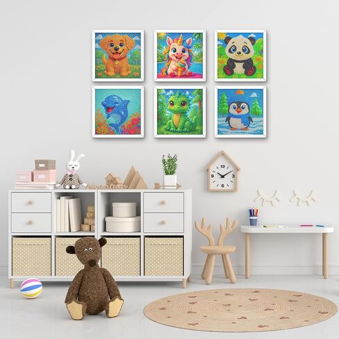 WORLDLYFY 6 Pack Diamond Painting Kit for Kids, Cute Animal Diamond Art & Crafts for Beginners Ages 8-12, DIY Gem Art Activity, Screen-Free, Wall Decoration, 6x6 Inch in Kuwait