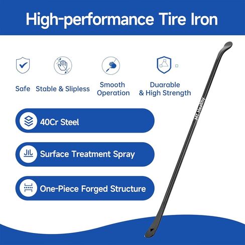 2 Pcs 38" Heavy Duty Tire Bar Forged 40Cr Steel, Semi Truck Tire Changing Tool, Extra Long Tire Iron Spoon for RV Bus Tractor SUV, Black Powder Coated in Saudi Arabia