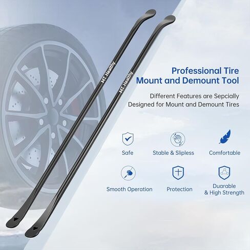 2 Pcs 38" Heavy Duty Tire Bar Forged 40Cr Steel, Semi Truck Tire Changing Tool, Extra Long Tire Iron Spoon for RV Bus Tractor SUV, Black Powder Coated in Saudi Arabia