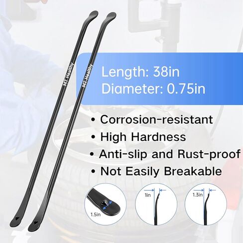 2 Pcs 38" Heavy Duty Tire Bar Forged 40Cr Steel, Semi Truck Tire Changing Tool, Extra Long Tire Iron Spoon for RV Bus Tractor SUV, Black Powder Coated in Saudi Arabia
