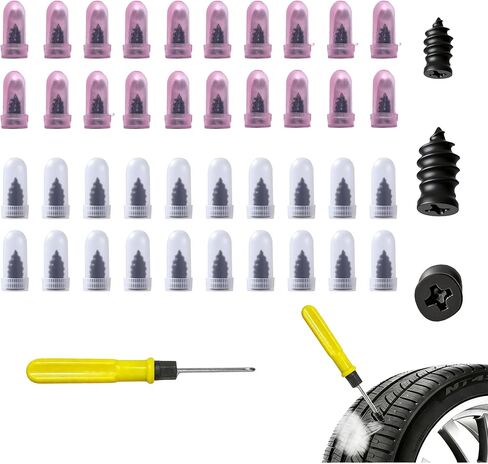 40 Pcs Vacuum Tire Repair Rubber Nail Plug Kit with 2 Sizes, Tire Patch Kit and Screwdriver, Fast Self-Service Tool for Car, Truck, Motorcycle in Saudi Arabia