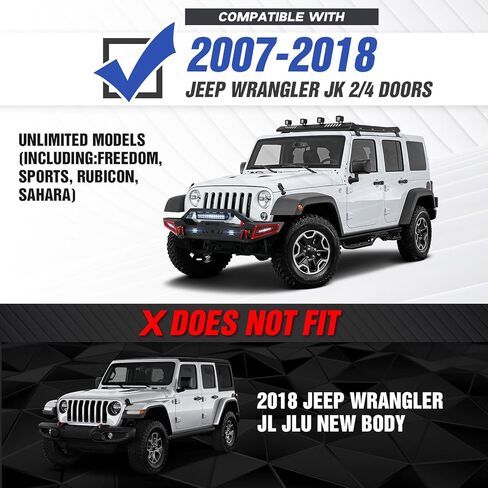 YZONA لمصدات Wrangler JK الأمامية والخلفية متوافقة مع 2007-2018 Jeep Wrangler JK JKU مع لوحة ونش، وقضيب الثور، ومصابيح LED، ومستقبل ربط 2 بوصة، وإطار لوحة الترخيص، ودرع قابل للطلاء وحلقات على شكل حرف D in Kuwait