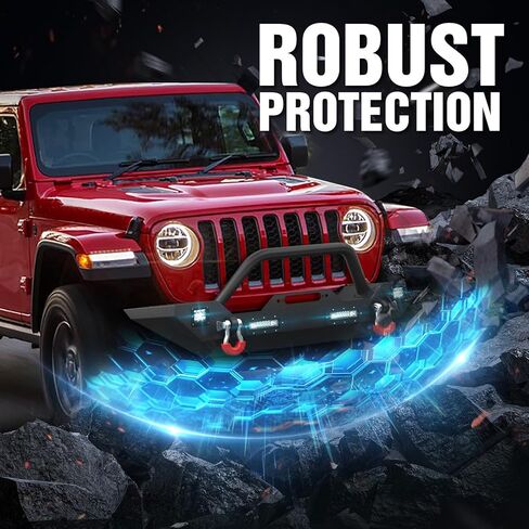 YZONA لمصدات Wrangler JK الأمامية والخلفية متوافقة مع 2007-2018 Jeep Wrangler JK JKU مع لوحة ونش، وقضيب الثور، ومصابيح LED، ومستقبل ربط 2 بوصة، وإطار لوحة الترخيص، ودرع قابل للطلاء وحلقات على شكل حرف D in Kuwait