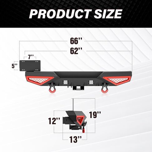 YZONA لمصدات Wrangler JK الأمامية والخلفية متوافقة مع 2007-2018 Jeep Wrangler JK JKU مع لوحة ونش، وقضيب الثور، ومصابيح LED، ومستقبل ربط 2 بوصة، وإطار لوحة الترخيص، ودرع قابل للطلاء وحلقات على شكل حرف D in Kuwait