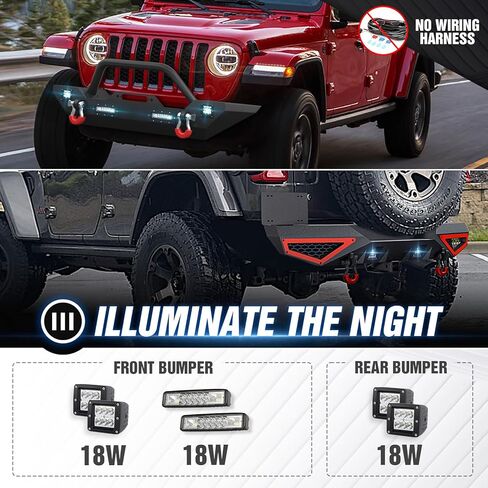 YZONA لمصدات Wrangler JL JLU الأمامية والخلفية متوافقة مع 2018-2026 Jeep Wrangler JL JLU مع لوحة ونش، وقضيب الثور، ومصابيح LED، وإطار لوحة الترخيص، وديكور قابل للطلاء، ومستقبل وصلة 2 بوصة وحلقات على شكل حرف D in Kuwait