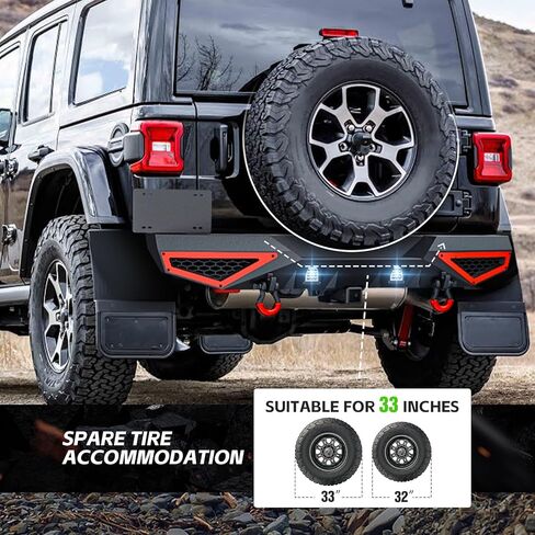 YZONA لمصدات Wrangler JL JLU الأمامية والخلفية متوافقة مع 2018-2026 Jeep Wrangler JL JLU مع لوحة ونش، وقضيب الثور، ومصابيح LED، وإطار لوحة الترخيص، وديكور قابل للطلاء، ومستقبل وصلة 2 بوصة وحلقات على شكل حرف D in Kuwait