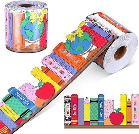 Sabary 65 Feet Colorful Bookshelf Bulletin Board Borders, Back to School Rolled Book Classroom Border Trim Set, Library Bulletin Board Borders for Teach Classroom, Office, Home Wall Decor in Kuwait