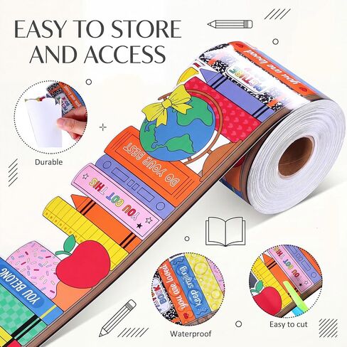 Sabary 65 Feet Colorful Bookshelf Bulletin Board Borders, Back to School Rolled Book Classroom Border Trim Set, Library Bulletin Board Borders for Teach Classroom, Office, Home Wall Decor in Kuwait