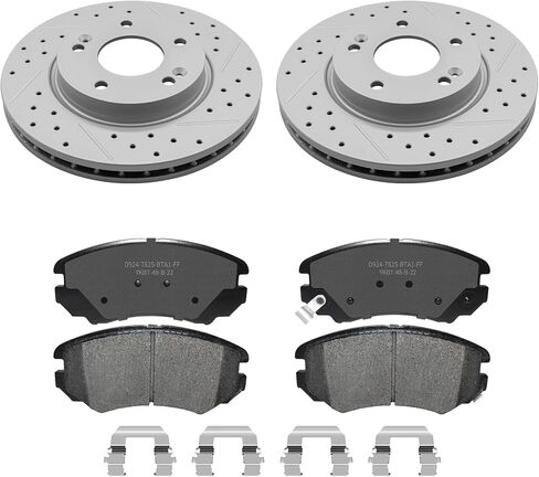 مجموعة دوارات قرص الفرامل الأمامية ومجموعة وسادات الفرامل السيراميكية تناسب طرازات Hyundai Elantra 2007-2008، 2009-2010 سيدان فقط، استبدال الدوار الأمامي 10.8 بوصة (275 مم) in Kuwait