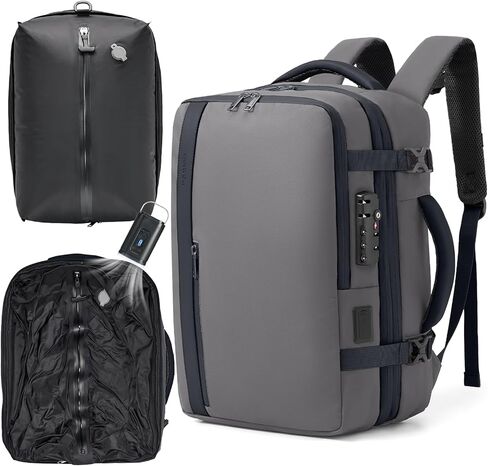 Fanwoli Vacuum Travel Backpack, Carry On Luggage with TSA Lock & Anti Theft Zipper, 60L Expandable Airbag Backpack with Compression Pump, Waterproof Laptop Bag Ideal for Flight & Business,Grey in Saudi Arabia