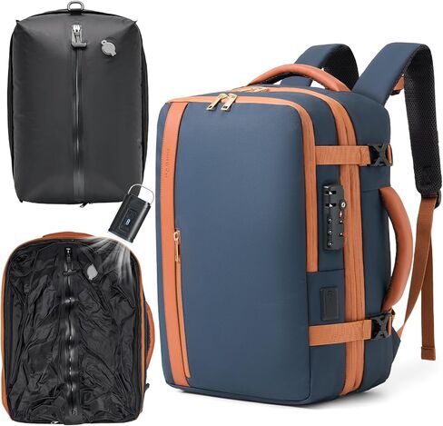 Fanwoli Vacuum Travel Backpack, Carry On Luggage with TSA Lock & Anti Theft Zipper, 60L Expandable Airbag Backpack with Compression Pump, Waterproof Laptop Bag Ideal for Flight & Business,Grey in Kuwait
