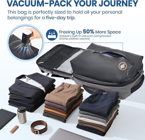Fanwoli Vacuum Travel Backpack, Carry On Luggage with TSA Lock & Anti Theft Zipper, 60L Expandable Airbag Backpack with Compression Pump, Waterproof Laptop Bag Ideal for Flight & Business,Grey in Saudi Arabia