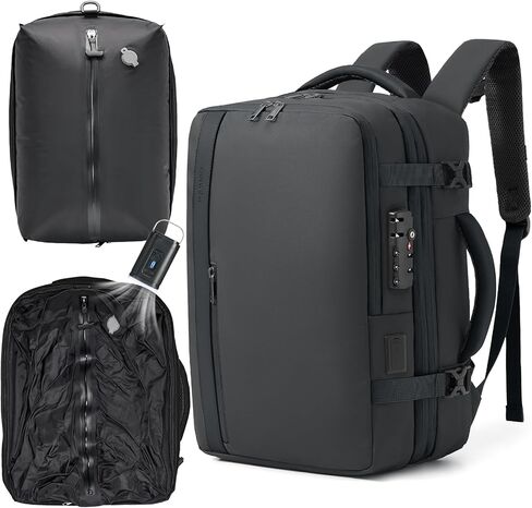 Fanwoli Vacuum Travel Backpack, Carry On Luggage with TSA Lock & Anti Theft Zipper, 60L Expandable Airbag Backpack with Compression Pump, Waterproof Laptop Bag Ideal for Flight & Business,Grey in Saudi Arabia