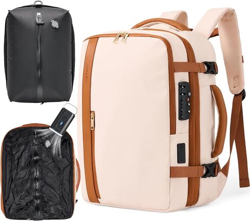 Fanwoli Vacuum Travel Backpack, Carry On Luggage with TSA Lock & Anti Theft Zipper, 60L Expandable Airbag Backpack with Compression Pump, Waterproof Laptop Bag Ideal for Flight & Business,Grey in Saudi Arabia