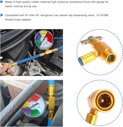 Sun Walker R134A AC Refrigerant Charge Hose Kit, Car Air Conditioning Recharge Kit with Pressure Gauge & 1/2" Self-Sealing Valve, U Charge Hose for Car Home AC Refrigerant System in Kuwait