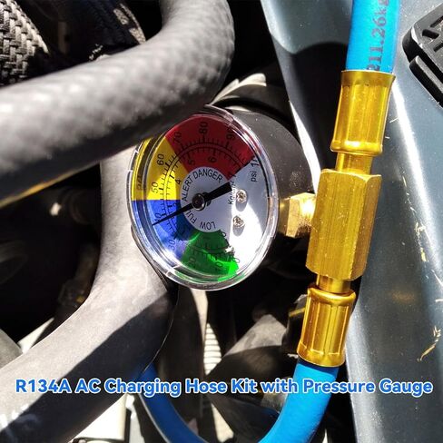 Sun Walker R134A AC Refrigerant Charge Hose Kit, Car Air Conditioning Recharge Kit with Pressure Gauge & 1/2" Self-Sealing Valve, U Charge Hose for Car Home AC Refrigerant System in Kuwait