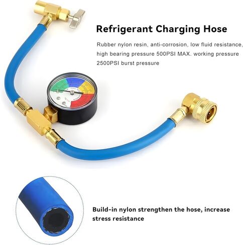 Sun Walker R134A AC Refrigerant Charge Hose Kit, Car Air Conditioning Recharge Kit with Pressure Gauge & 1/2" Self-Sealing Valve, U Charge Hose for Car Home AC Refrigerant System in Kuwait