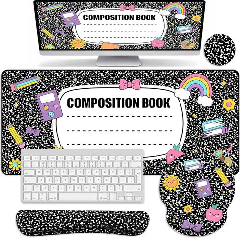 مجموعة دعم لوحة الماوس من Kingdder Back to School Composition Book تتضمن وسادة حصيرة مكتب كبيرة مع دعم الماوس لمسند المعصم، وهدية للمدرس ومسند المعصم للوحة المفاتيح in Kuwait