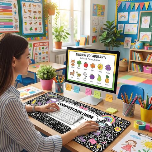 مجموعة دعم لوحة الماوس من Kingdder Back to School Composition Book تتضمن وسادة حصيرة مكتب كبيرة مع دعم الماوس لمسند المعصم، وهدية للمدرس ومسند المعصم للوحة المفاتيح in Kuwait