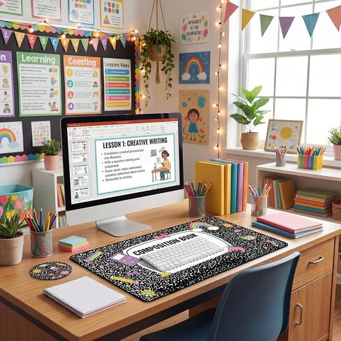 مجموعة دعم لوحة الماوس من Kingdder Back to School Composition Book تتضمن وسادة حصيرة مكتب كبيرة مع دعم الماوس لمسند المعصم، وهدية للمدرس ومسند المعصم للوحة المفاتيح in Kuwait
