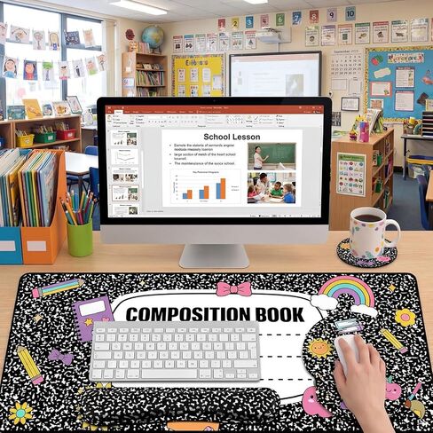 مجموعة دعم لوحة الماوس من Kingdder Back to School Composition Book تتضمن وسادة حصيرة مكتب كبيرة مع دعم الماوس لمسند المعصم، وهدية للمدرس ومسند المعصم للوحة المفاتيح in Kuwait